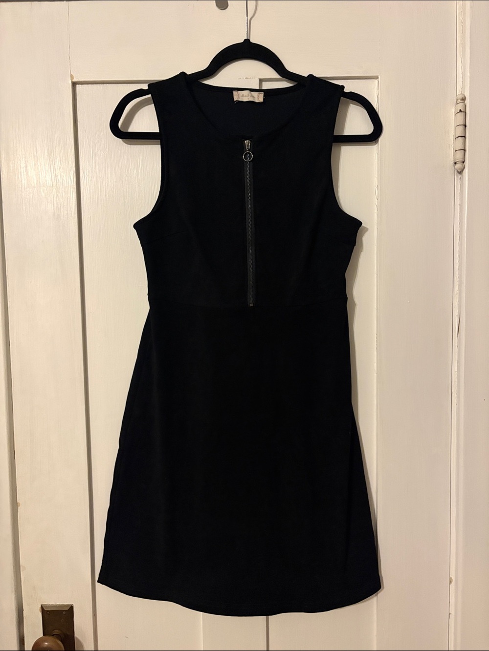 Altar’d State Black Sleeveless Velvet Zip-Front Dress